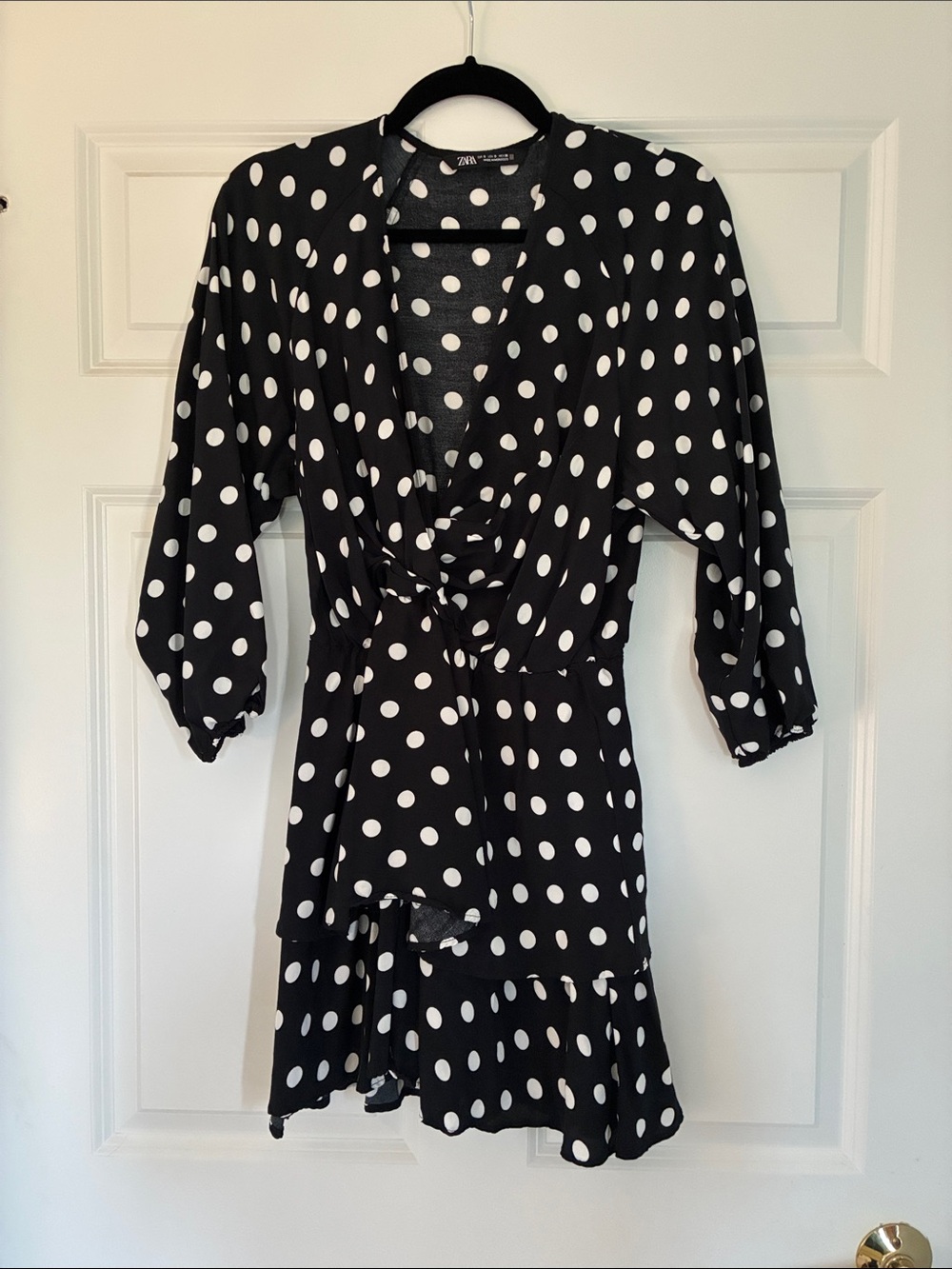 Zara Black and White Polka Dot Mini Wrap Dress